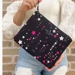 Kate Spade Large Cosmetic All Purpose Zip Canvas Pouch Scattered Stars. NWOT